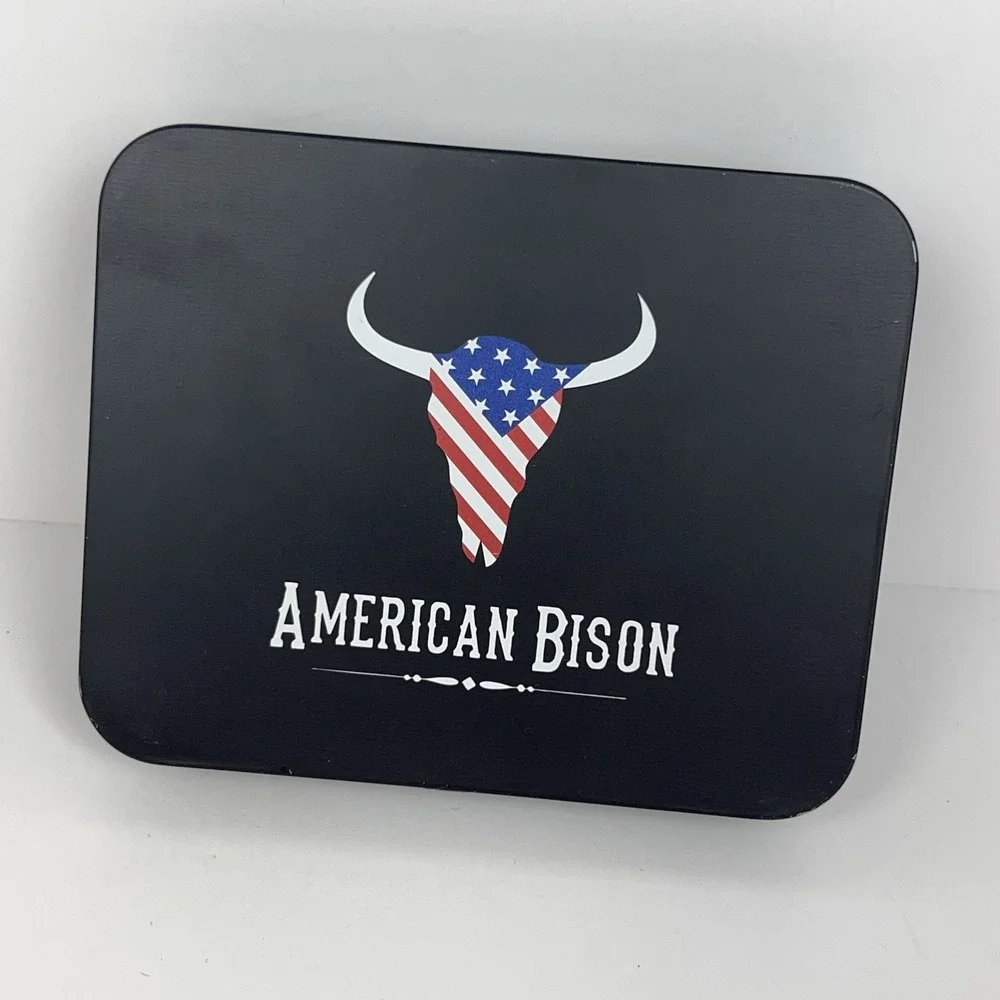 American Bison Genuine Leather Wallet Black Croc Embossed Bifold Metal Logo NEW